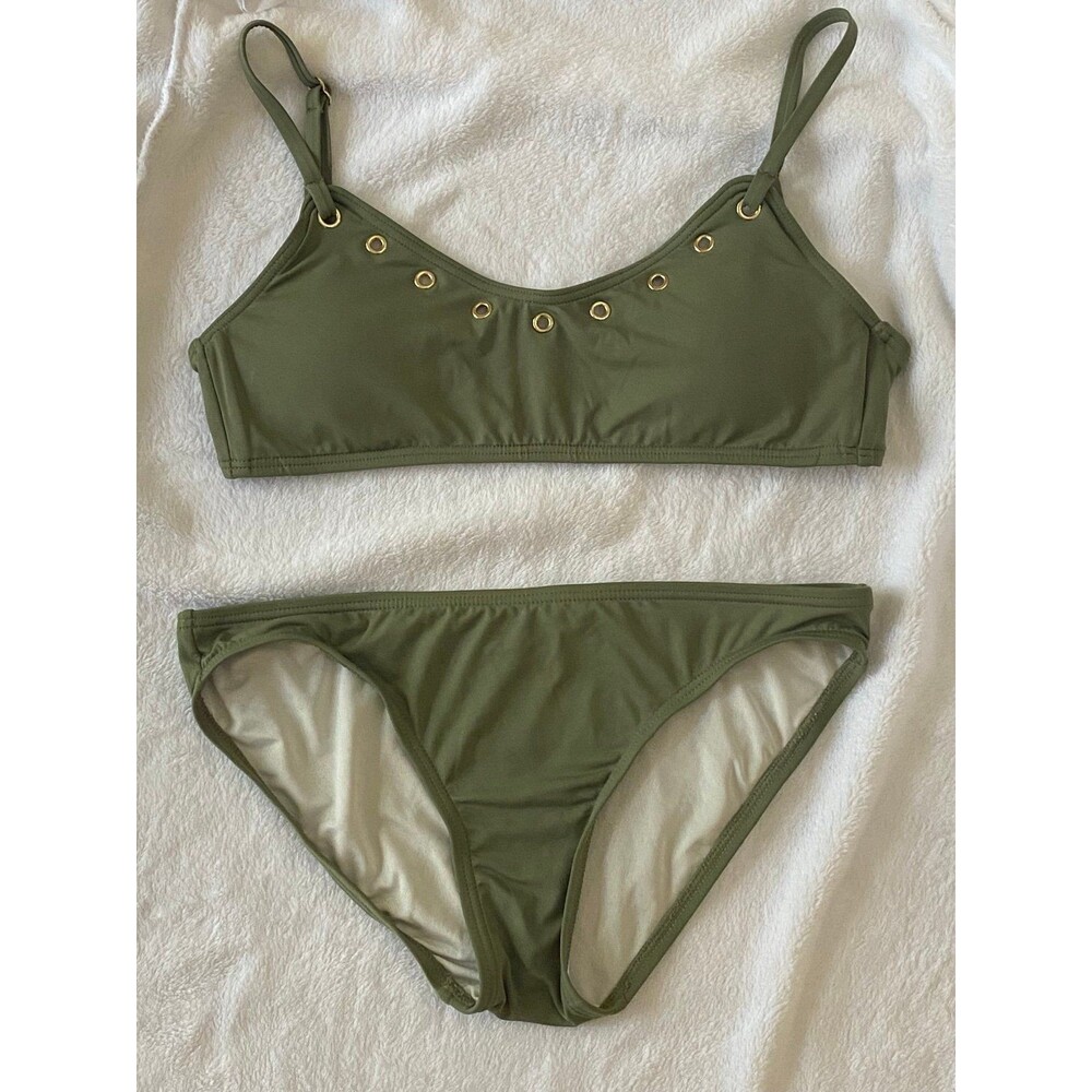 Michael Kors Olive Green Grommet Bralette Bikini Set XS
